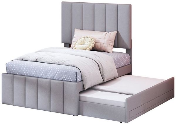 REDOM Polsterbett Funktionsbett mit Rollbett und Stauraumschubladen (hautfreundliche Leinenpolsterung 90 x 200 cm), ohne Matratze