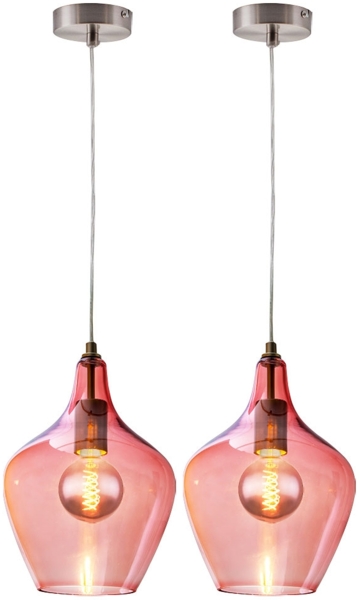 2x Hängeleuchte, silber, Glas pink , H 150 cm