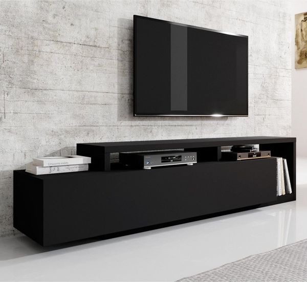 Lomadox Lowboard BEXLEY-83, TV Board mit Regal modern in schwarz matt 219x52x45 cm