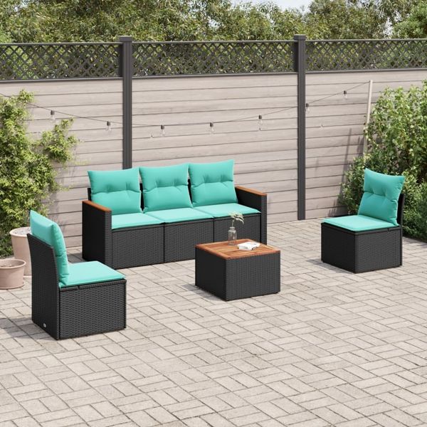 vidaXL 6-teiliges Gartensofa-Set mit Kissen, schwarzes Polyrattan 3225854