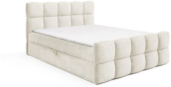 yourhouse24 Boxbett Valentino Bouclé (Boxbett mit Matratze & Topper), mit zwei Bettkästen, Bouclé-Stoffbezug, Steppkopfteil