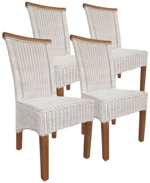Amagohome Rattanstuhl Esszimmer Stühle Set Rattanstühle Perth 4 Stück weiß Esstisch Stühle K