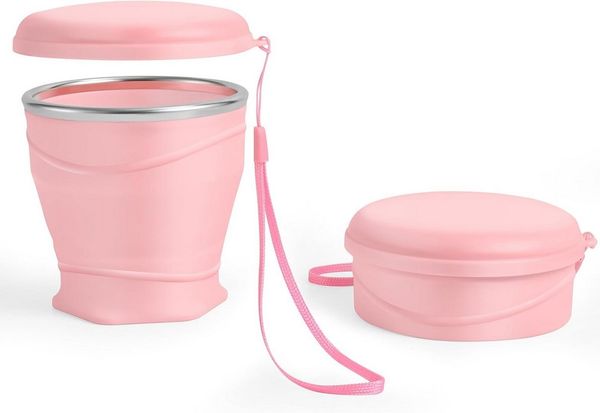 FOUORTUNATE-BEE Thermobecher Faltbarer Silikonbecher 260 ml – mit Deckel, wiederverwendbar, Tragbarer Reisebecher für Camping, Picknick, Büro und unterwegs