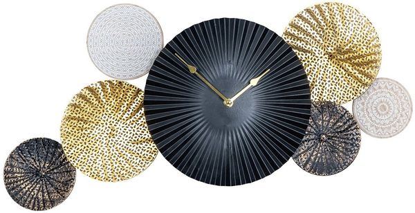 Levandeo® Wanduhr (Wanduhr 64x32 cm Metall Schwarz Gold Wandbild Wanddeko Uhr Metallbild)