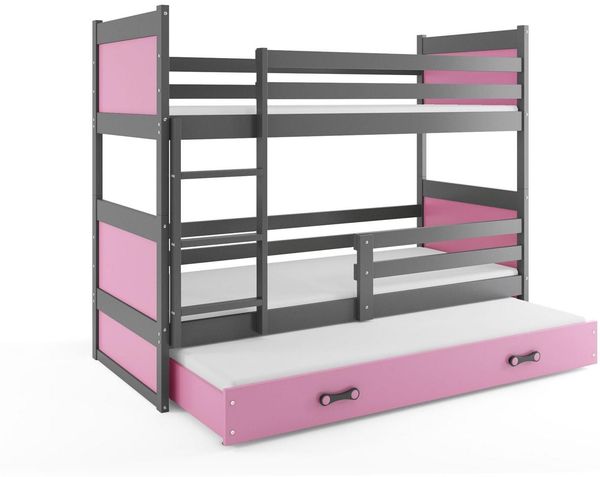 BMS Etagenbett für Kinder Rico Graphit Rosa 3 Schlafplätze
