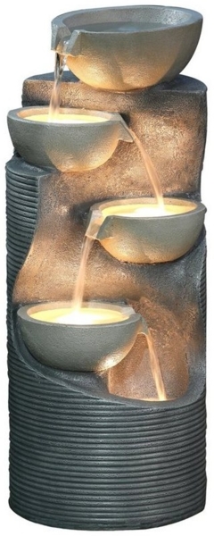 Dehner Gartenbrunnen Salo mit LED, 81 x 34 x 33 cm, Polyresin, grau, 34 cm Breite, Kaskaden-Wasserspiel aus Kunststein inkl. Pumpe / LED-Beleuchtung