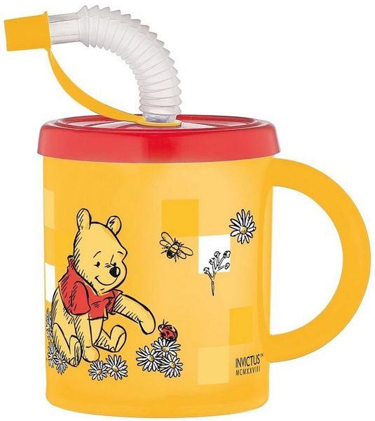 Geda Labels GmbH Trinklernbecher Winnie Pooh mit Strohalm, 1-tlg, PP, Gelb, 210ml, spülmaschinengeeignet