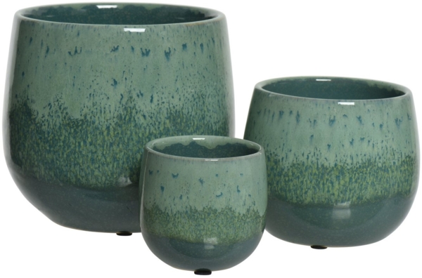 Decoris season decorations Blumentopf, Blumentopf / Übertopf 8-15cm Keramik Zimmerpflanzen Petrol 3er Set