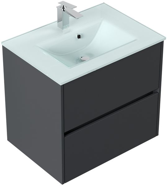 Badmöbel Lina & Waschtisch 70cm 2 Greifraum SoftClose Auszüge grafit : Grafit