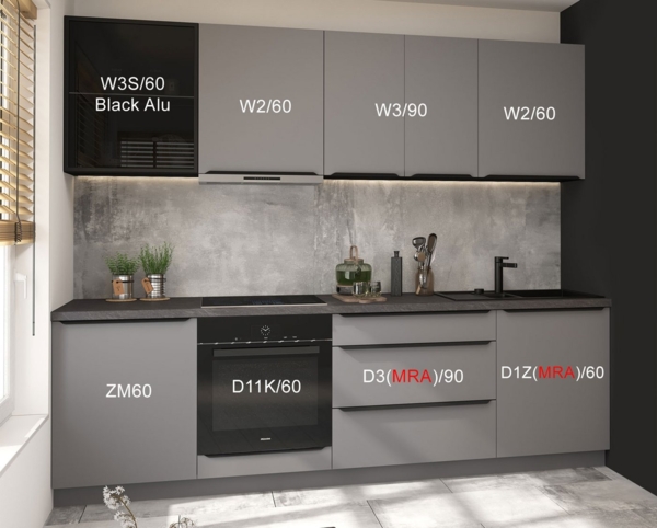 Feldmann-Wohnen Küchenzeile Bonn, (Schubladen mit Vollauszug und Selbsteinzug (HETTICH InnoTech Atira), 270cm lava / dust grey matt, 8-teilig mit Arbeitsplatte