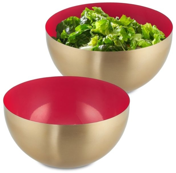 2 x Salatschüssel aus Edelstahl rot/gold