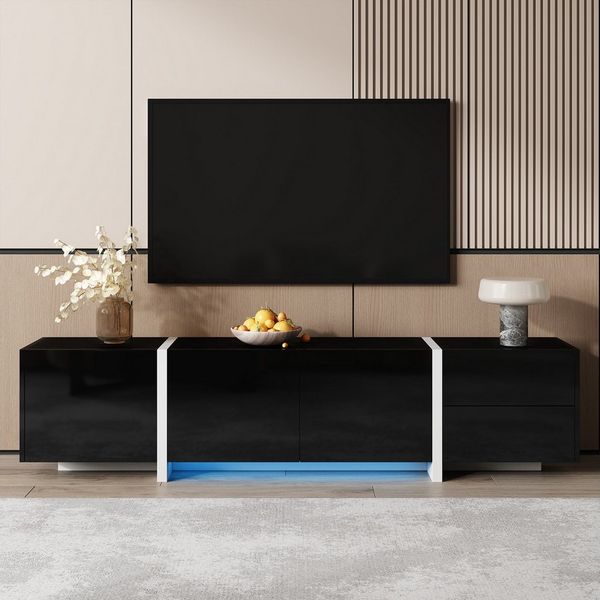 HAUSS SPOLE Lowboard mit Schubladen,Hochglanz TV-Schrank Fernsehschrank mit Klapptüren (TV-Panel, Fernsehtisch, 1 St, 170*30*39cm), weißer und schwarz abgesetzte Tischbeine