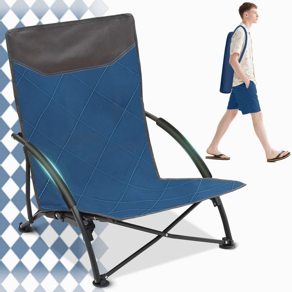 Sekey Strandstuhl Faltbar Campingstuhl Klappbar Klappstuhl mit Niedrigen Stuhlbeinen, bis 140 kg, Blau