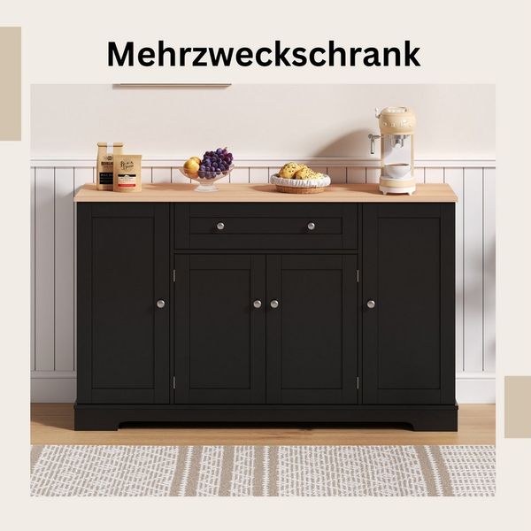 SeedWave Anrichte Modern Küchenbuffet Mehrzweckschrank Beistellschrank mit Viel Stauraum, Türregale mit Schutzgeländern, Wandhalterung für Anti-Kipp Funktion