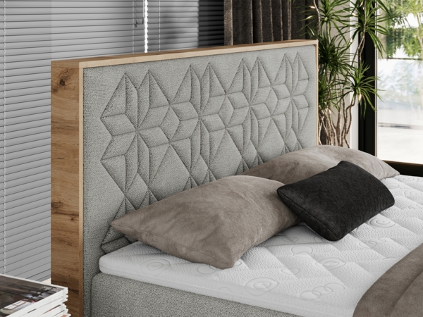 Boxspringbett mit Kopfteil und Topper, Polsterbett - NESSI - 200 x 200 cm - Hellgrau Stoff - H3 - Topper Visco Bild 3