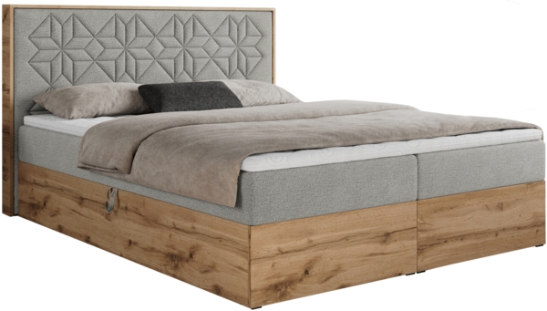 Boxspringbett mit Kopfteil und Topper, Polsterbett - NESSI - 200 x 200 cm - Hellgrau Stoff - H3 - Topper Visco Bild 4