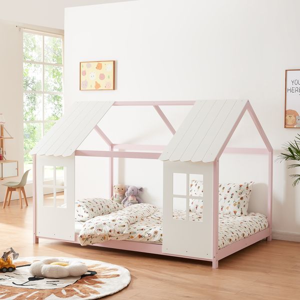Halboffenes Kinderbett Tostedt 140x200cm Rosa/Weiß [en. casa]