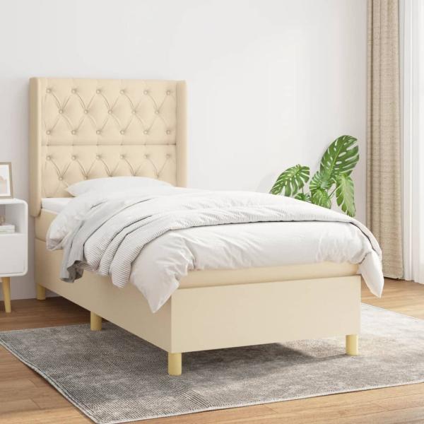 vidaXL Boxspringbett mit Matratze Creme 80x200 cm Stoff, Härtegrad: H2 [3132190]