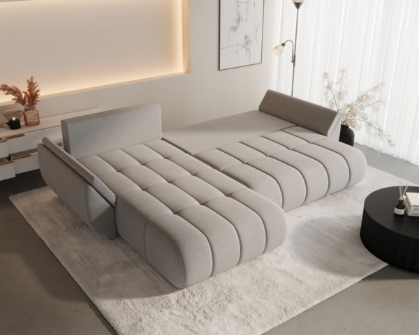 Ecksofa Schlafsofa MISATO Stoff Monolith Creme Ottomane Links Bild 3