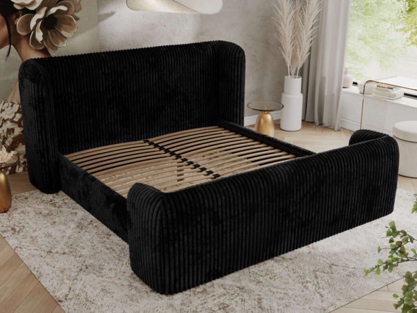 Polsterbett mit Lattenrost, Doppelbett für Schlafzimmer, Gepolstertes Kopfteil, Multipocket matratze, Härtegrad H3/H4 - EMORA CLASSIC DUO - 200 x 200 cm - Schwarz Cord - ELORI - LUX Bild 3