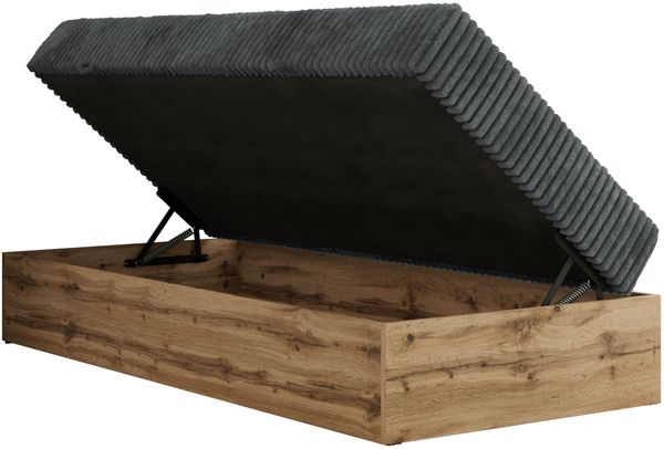 Boxspringbett, Einzelbett WOOD ZERO 90 x 200 cm, Hotelbett ohne Kopfteil, Bett mit Stauraum, 7-Zonen Multipocket-Matratze - Grau Cordstoff - H4 - Topper T25 Bild 5