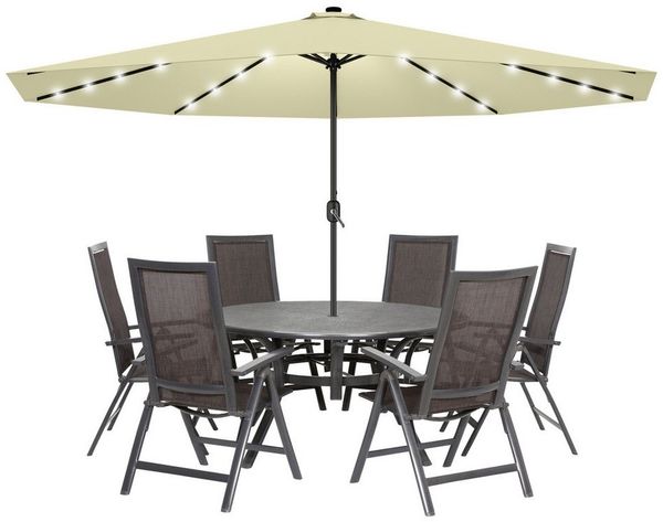 FIVMEN Sonnenschirm Ø350cm Gartenschirm Balkon Terrassenschirm mit Solar-LED, Marktschirm Kurbelschirm UV-Schutz, Winkel nicht einstellbar