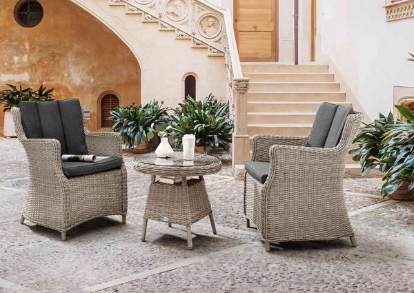 Destiny Balkonset LUNA MALAGA, (7-tlg, 2x Sessel, 1x Beistelltisch, inkl. Auflagen), Aluminium, Polyrattan