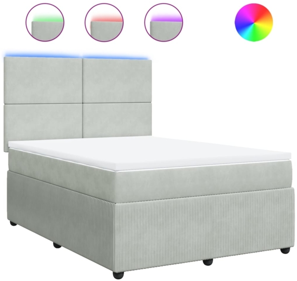 vidaXL Boxspringbett mit Matratze Hellgrau 140x200 cm Samt 3294652