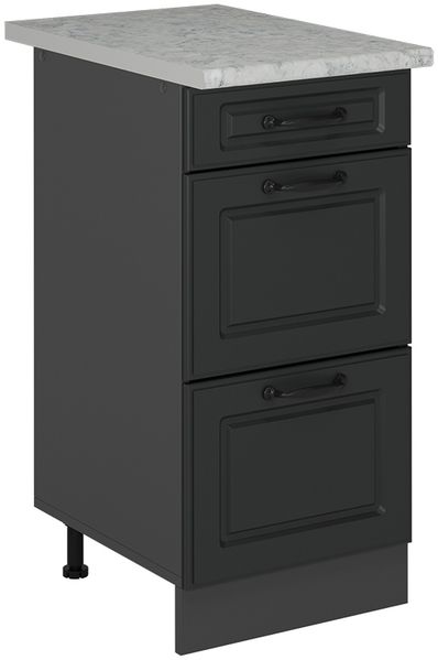 Küchenunterschrank R-Line Anthrazit Landhaus 40 cm mit Schubladen, AP Marmor Vicco