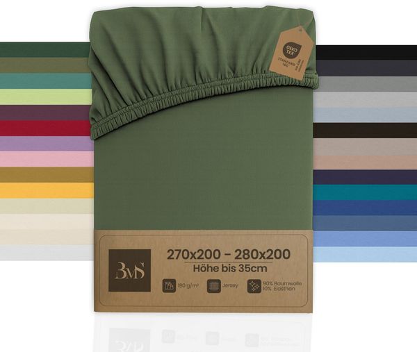 Jersey Spannbettlaken dunkelgrün 270x200 - 280x200 cm Höhe bis 35cm