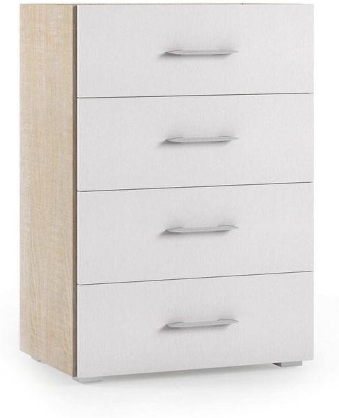Dmora Kommode Solano, Kommode mit 4 Schubladen für das Schlafzimmer, Mehrzweck-Büro- oder Arbeitszimmerschrank, 60 x 41 x 87 cm, Eiche und Weiß