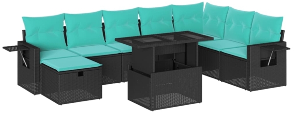 vidaXL 9-teiliges Gartensofa-Set mit Kissen, schwarzes Polyrattan 3275027