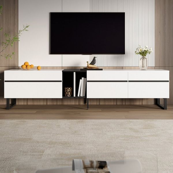 Merax Lowboard TV-Möbel Fernsehschrank aus Holz (für Wohnzimmer/Gästezimmer/offene Wohnkonzepte, 1 St, 180 x 38 x 45 cm), TV-Schrank mit Klappfach, Doppeltüren, Stauraum & verstellbaren Füßen