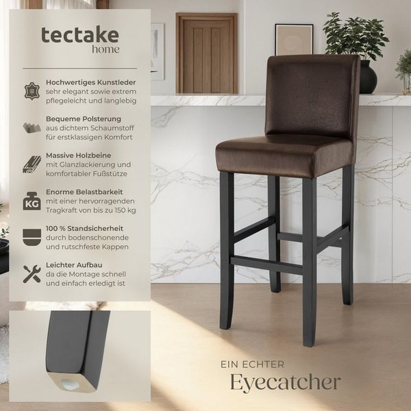 tectake Barhocker Barstuhl aus Kunstleder, gepolstert mit Rückenlehne, gepolstert mit Rückenlehne