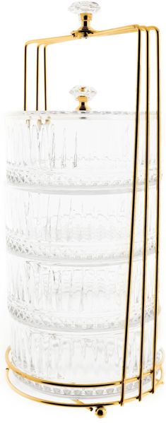 6-teiliges stapelbares Bonboniere-Set aus Glas mit goldfarbenem Gestell
