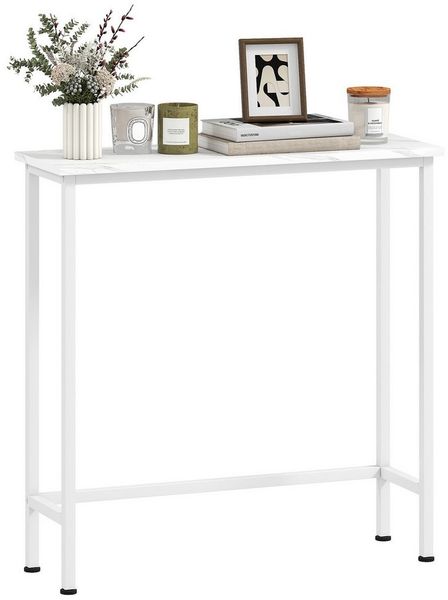 HOMCOM Konsolentisch mit verstellbar Fußpads, Kippschutz, Marmoroptik (Beistelltisch, 1-St, Flurtisch), für Kleinen Raum, Eingang, Flur, Wohnzimmer 75 x 24 x 76 cm Weiß