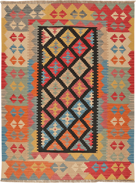 Looma 'Sepehr' Kelim Gashgai handgewebt, Schurwolle Schwarz, 145x191 cm