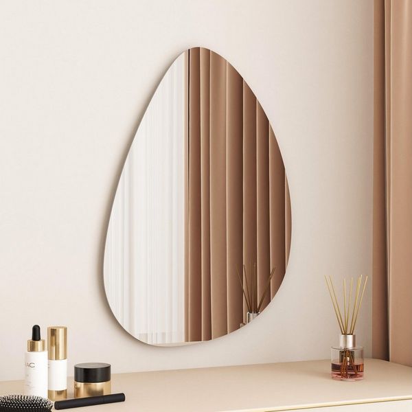 WDWRITTI Schminkspiegel Wand Kosmetikspiegel Wandspiegel Asymmetrisch Rahmenlos Wassertropfen (Dekospiegel Flurspiegel Modern Rahmenlos, 65x90, 55x80, 45x70 cm), HD Spiegel mit Splitterschutzfolie