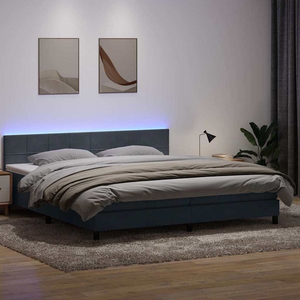 vidaXL Boxspringbett mit Matratze & LED Dunkelgrau 180x220 cm Samt 3316942