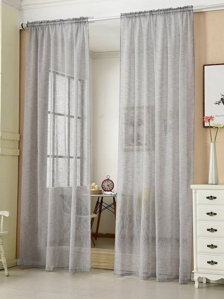 Woltu Gardine (2 St), Kräuselband, halbtransparent, 2er-Set mit Kräuselband Leinen Optik