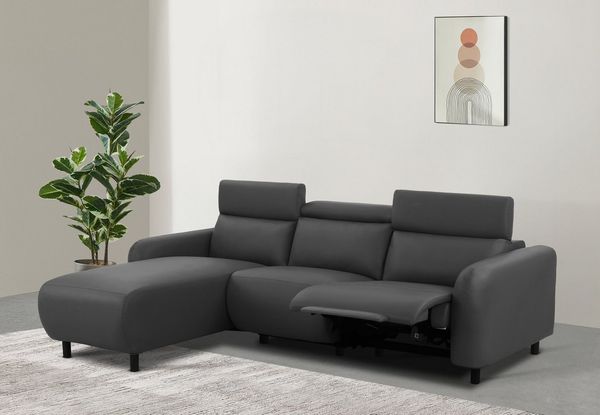 Home affaire Ecksofa SKAANE Lederoptik, L-Form, 274 cm, manuelle u. elektrische Funktion, rundes Design, Kopfteilverstellung, Federkernpolsterung