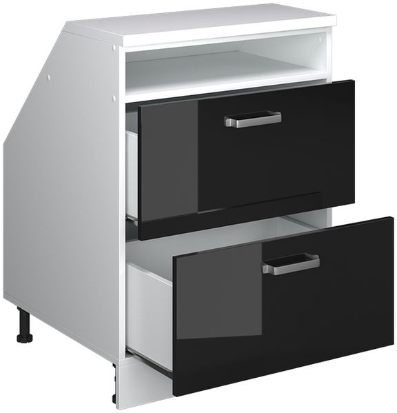 Dachschrägenschrank Rion Schwarz Hochglanz 60 x 81.6 cm mit 2 Schubladen, Schrankkorpus 60 cm Tiefe Vicco Bild 4