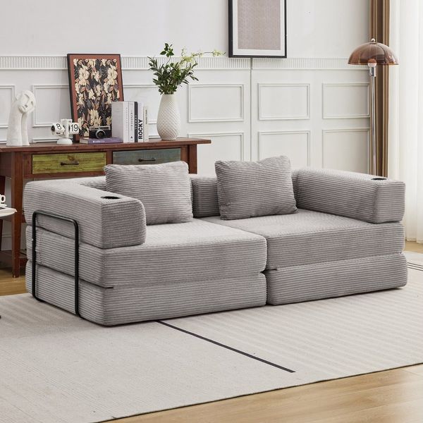 Leawin Sofa Modulares Schlafsofa aus Chenille mit Bettfunktion-Sofas Wohnzimmer, Flexibles Sofa & Bett für Wohnzimmer, Wohnung oder Gästezimmer