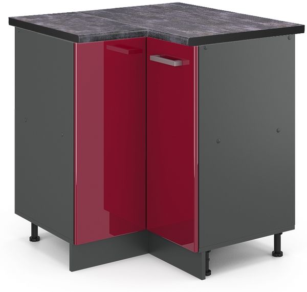 Eckunterschrank R-Line Rot Hochglanz 75.6 cm , AP Anthrazit Vicco