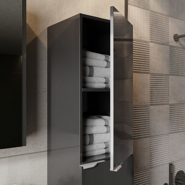 Karen Badmöbel-Set Hochschrank Lotus, (Komplett-Set, Standartmäßig 3-Teilig (Unterschrank, Spiegelschrank, Waschbecken), Optionaler Hochschrank, Unterschrank mit Schubladen, Spiegelschrank mit Türen & Regalen), Innovatives Design, Highgloss, Softclose,...