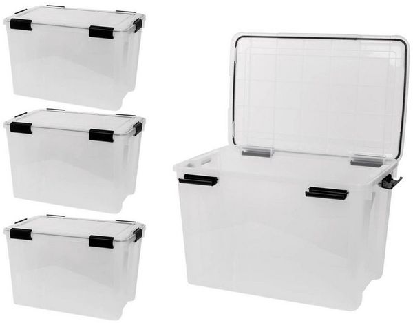 Kreher Aufbewahrungsbox Set: 4 x Box mit Dichtung 50 Liter Volumen