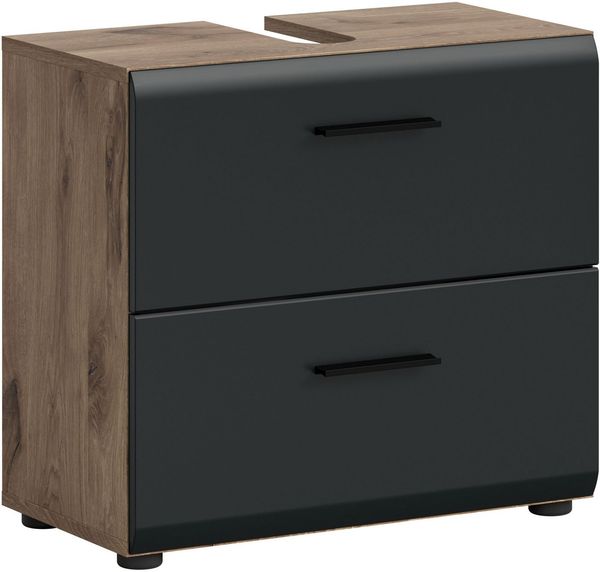 welltime Waschbeckenunterschrank FLORENZ, Breite 60 cm, 2 Schubkästen,ink. Siphonausschnitt (1-St, TOPSELLER) hochwertige MDF Front, Griff schwarz, Badschrank, Bad