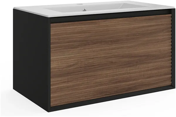 Vente-unique - BANIVA Waschbeckenmöbel Holz, Platte SchwarzBraun - B 45,8 cm x H 45 cm x L 80 cm