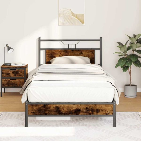 vidaXL Bettgestell ohne Matratze Räuchereiche 100x190 cm Holzwerkstoff 4106884