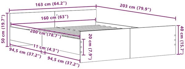 vidaXL Bettgestell ohne Matratze Schwarz Eichen-Optik 160x200 cm 3329321 Bild 11